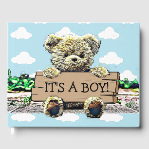 Teddy Bear mit Wood Sign Baby Dusche Gästebuch