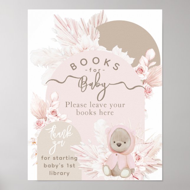 Teddy Bear Modern Boho Girl Baby Showbücher Poster (Vorne)