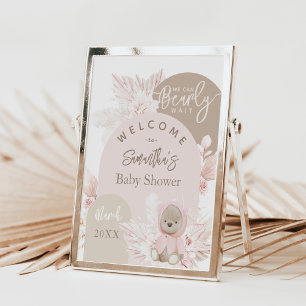 Teddy Bear Modern Boho Girl Baby Shower Fower Boar Poster