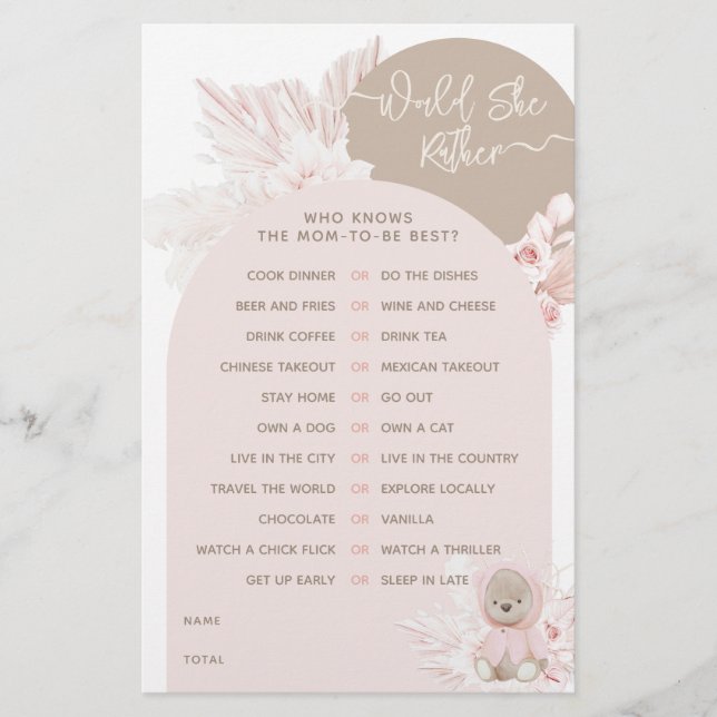 Teddy Bear Modern Boho Girl Baby Showspiel (Vorderseite)