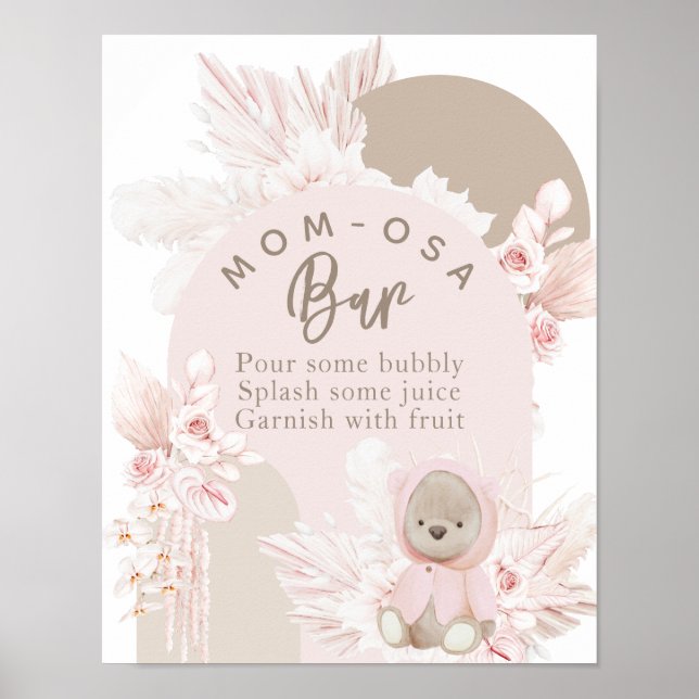 Teddy Bear Modern Boho Girl Babydusche Bar Poster (Vorne)