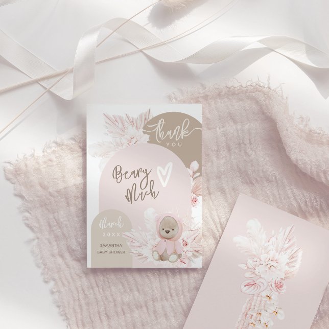 Teddy Bear Modern Boho Girl Babydusche Dankeskarte (Von Creator hochgeladen)