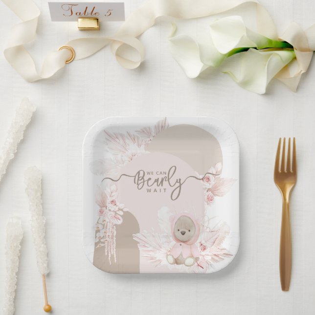 Teddy Bear Modern Boho Girl Babydusche Pappteller (Hochzeit)