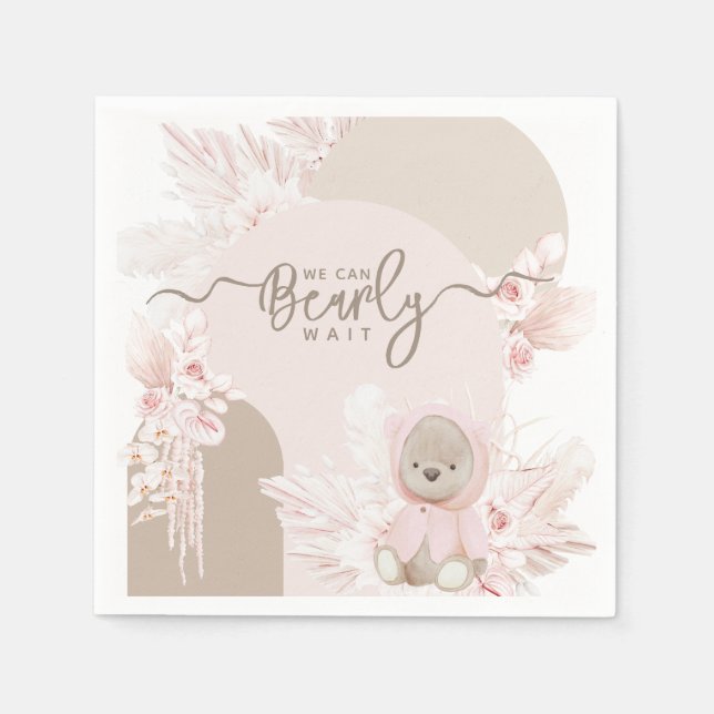 Teddy Bear Modern Boho Girl Babydusche Serviette (Vorderseite)
