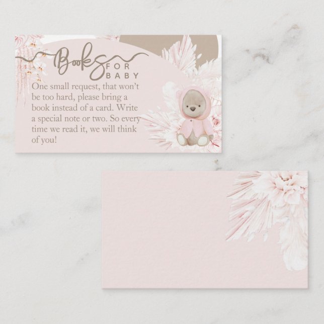 Teddy Bear Modern Boho Pink Baby Showbücher Begleitkarte (Vorne/Hinten)