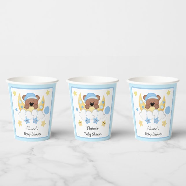 Teddy Bear Moon Clouds Stars Baby Boy Dusche Pappbecher (Multi)