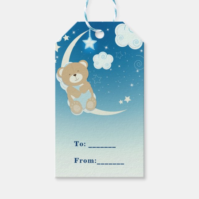 Teddy Bear Moon & Stars Baby Dusche Custom Gevor Geschenkanhänger (Vorderseite)