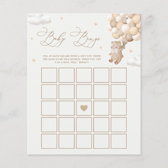 Teddy Bear Neutral Baby Shower Bingo Game (Vorderseite)