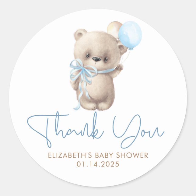 Teddy Bear Niedlich Blue Brown Babydusche Vielen D Runder Aufkleber (Vorderseite)
