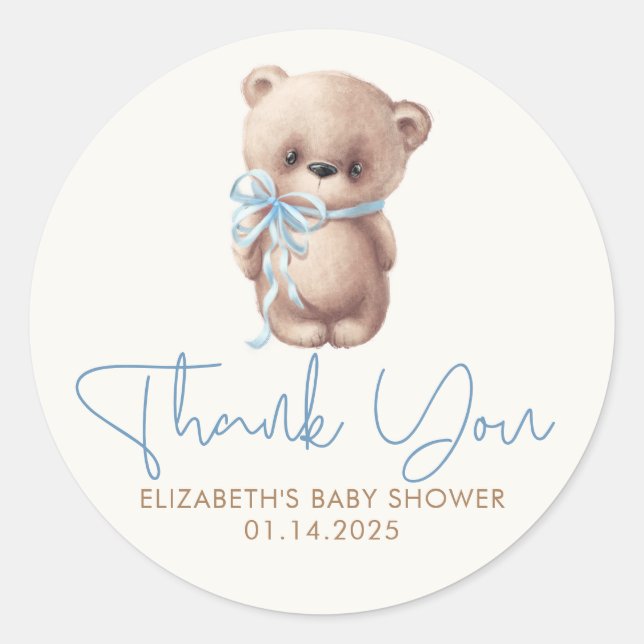 Teddy Bear Niedlich Blue Brown Babydusche Vielen D Runder Aufkleber (Vorderseite)