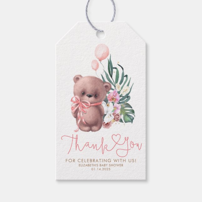 Teddy Bear Niedlich Boho Babydusche Vielen Dank Geschenkanhänger (Vorderseite)