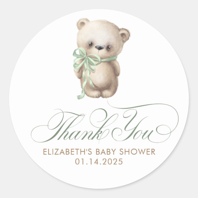 Teddy Bear Niedlich Brown Sage Baby Dusche Vielen  Runder Aufkleber (Vorderseite)