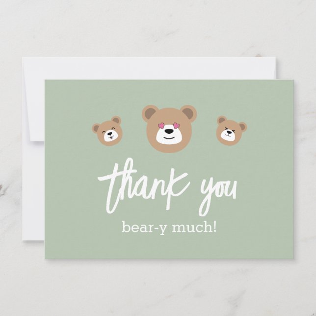 Teddy Bear Niedlich Green Beary Much Baby Dusche Dankeskarte (Vorderseite)
