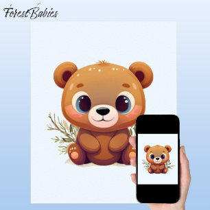 Teddy Bear Niedlich Light Blue Baby Woodland Anima Poster
