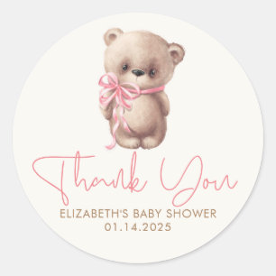 Teddy Bear Niedlich Pink Brown Babydusche Danke Runder Aufkleber
