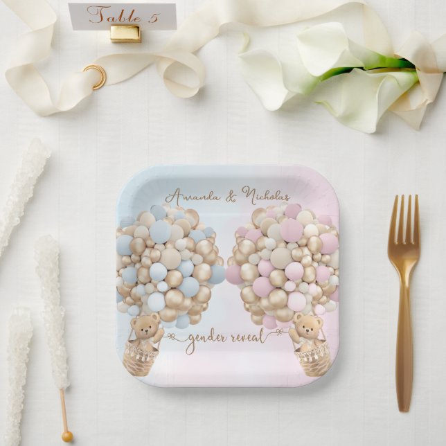 Teddy Bear Niedlich Pink und Blue Baby Reveal Pappteller (Hochzeit)