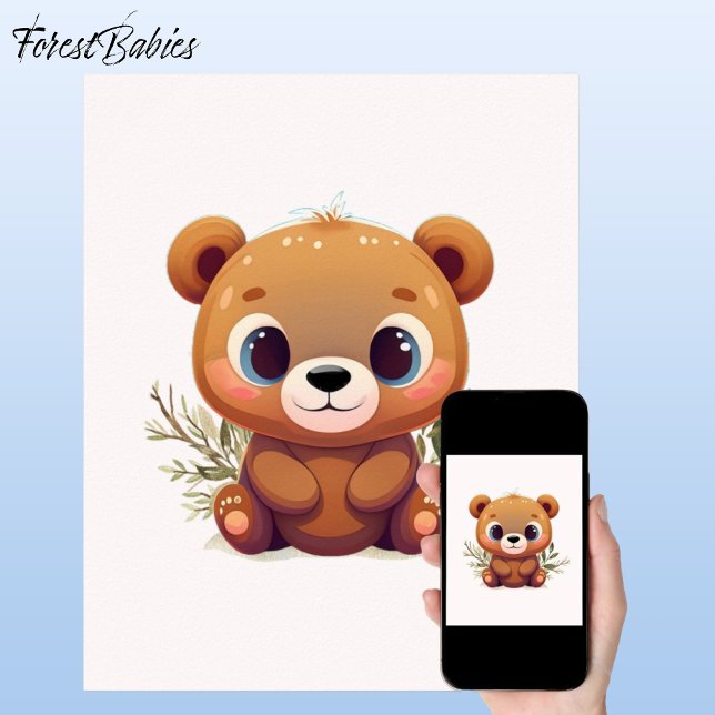 Teddy Bear Niedlich Whimsical Woodland Baby Animal Poster (Teddy Bear 🐻 Cute ForestBabies Whimsical Woodland Baby Animal Poster)