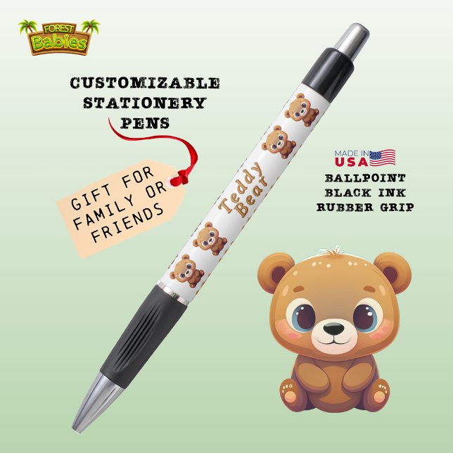 Teddy Bear, Niedliche Wildfauna, Waldland Weiß Kugelschreiber (Cute Customizable Teddy Bear Animal Cartoon Graphic Character Stationery Pen Gifts 🐻🎁)