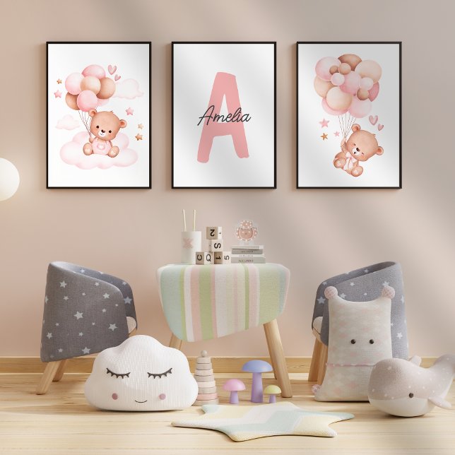 Teddy Bear nursery Baby Girl Initial Name wall art (Créateur téléchargé)