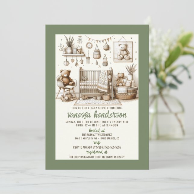 Teddy Bear Nursery Baby shower Invitation (Debout devant)
