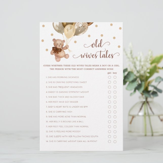 Teddy Bear Old Ehefrauen erzählt Gender Reveal Bab (Stehend Vorderseite)