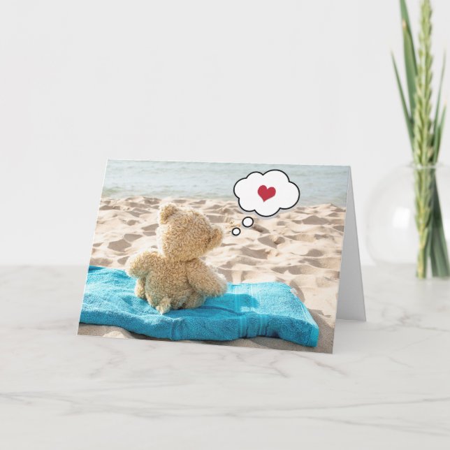 Teddy Bear on Beach Handtuch Karte (Vorderseite)