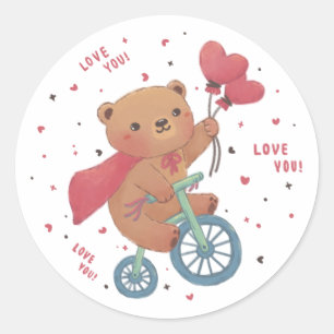 Teddy Bear on Bike: Liebe You! Runder Aufkleber