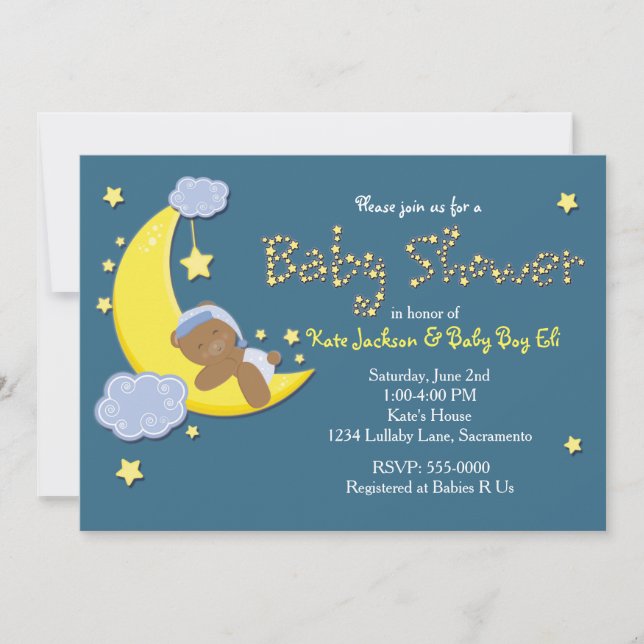 Teddy Bear on Moon BABY SHOWER Stars Invitation (Devant)