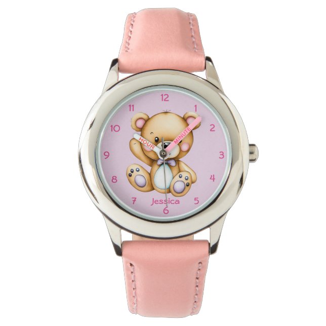 Teddy Bear on Pink Background Armbanduhr (Vorderseite)