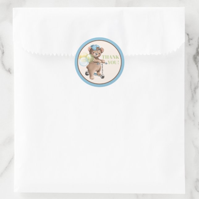 Teddy Bear on Scooter Baby Dusche Vielen Dank Runder Aufkleber (Tasche)