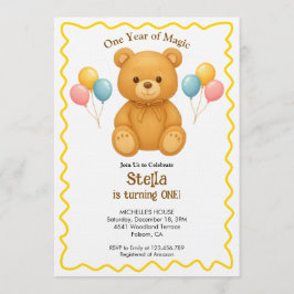 Teddy Bear One Year of Magic First Birthday  Einladung