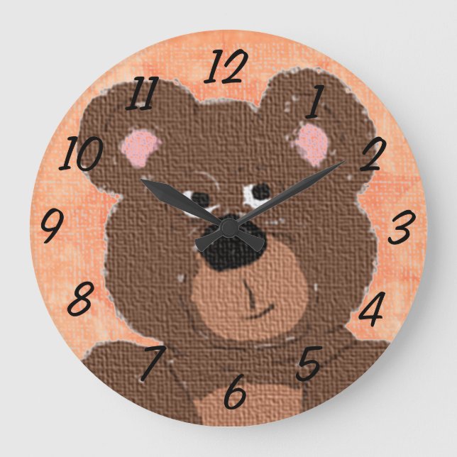Teddy Bear (orange) Große Wanduhr (Vorderseite)