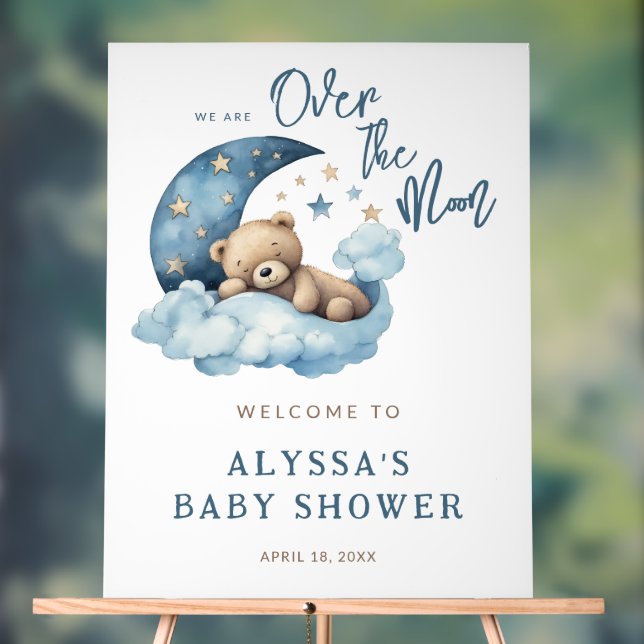 Teddy Bear Over Moon Baby Dusche Willkommen Acrylschild (Neutral)