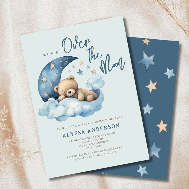 Teddy Bear Over the Moon Baby Shower Einladung (Von Creator hochgeladen)