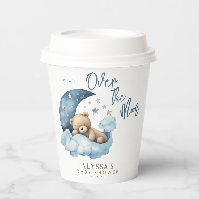 Teddy Bear Over the Moon Baby Shower Pappbecher (Vorderseite)