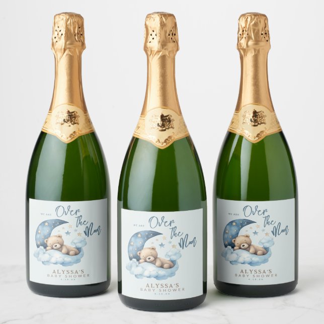 Teddy Bear Over the Moon Blue Baby Shower (Flaschen)