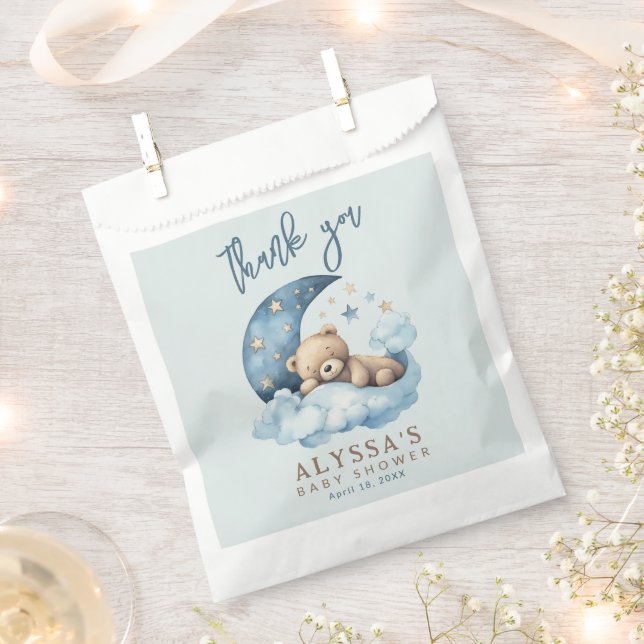 Teddy Bear Over the Moon Blue Baby Shower Geschenktütchen (Ausgeschnitten)