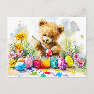  Teddy Bear Painting Easter Eggs Postkarte