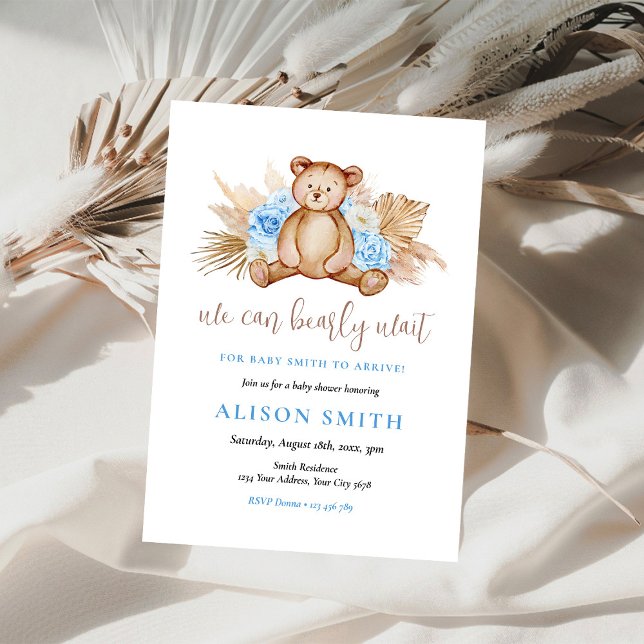 Teddy Bear Pampas Grass Bearly Wait Baby Dusche Einladung (Von Creator hochgeladen)