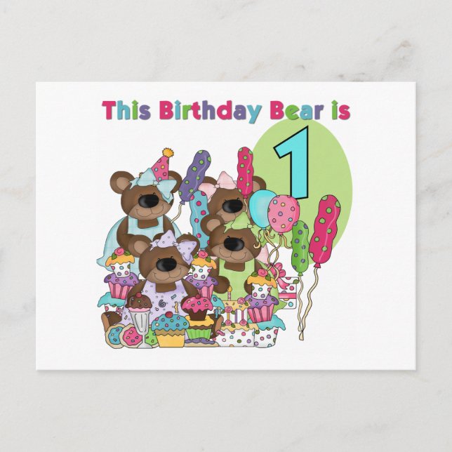 Teddy Bear Party 1. Geburtstagsgeschenke Einladungspostkarte (Vorderseite)