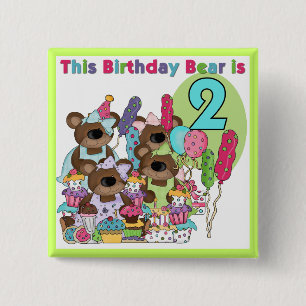 Teddy Bear Party 2. Geburtstag T - Shirt und Gesch Button