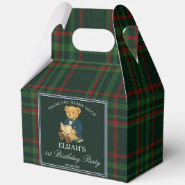 Teddy bear party favors green plaid personalized geschenkschachtel