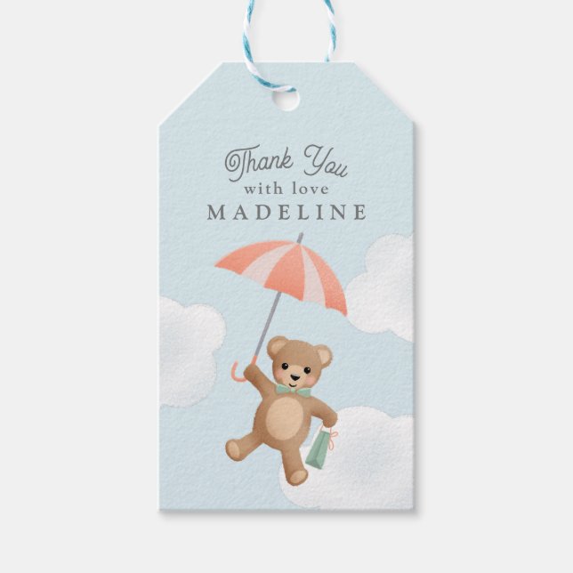 Teddy Bear Pastel Baby Dusche Geschenkanhänger (Vorderseite)