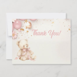Teddy Bear Pastel Pink Champagne Gold Baby Girl Dankeskarte