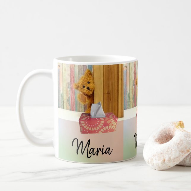 Teddy Bear Pastel Stripe Mug (Avec donut)