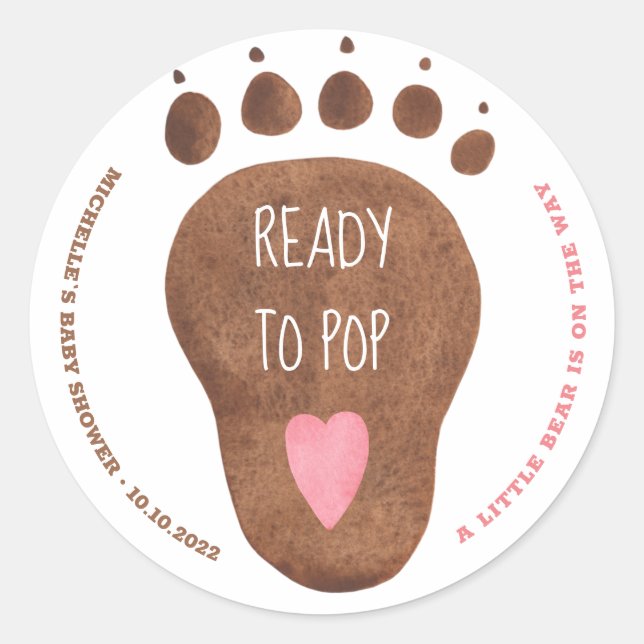 Teddy Bear Paw Ready to Pop Baby Shower Classic Ro Runder Aufkleber (Vorderseite)