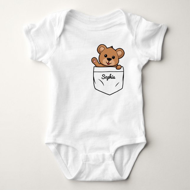 Teddy Bear Personalisiert Animal Pocket Baby Strampler (Vorderseite)