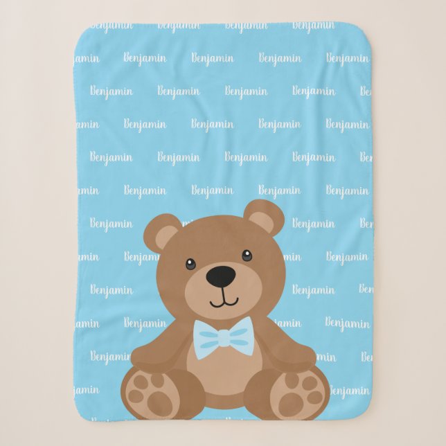 Teddy Bear Personalisiert Blue Name Boy Sherpadecke (Vorderseite)