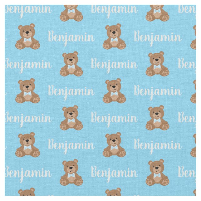 Teddy Bear Personalisiert Blue Name Stoff (Nahaufnahme)