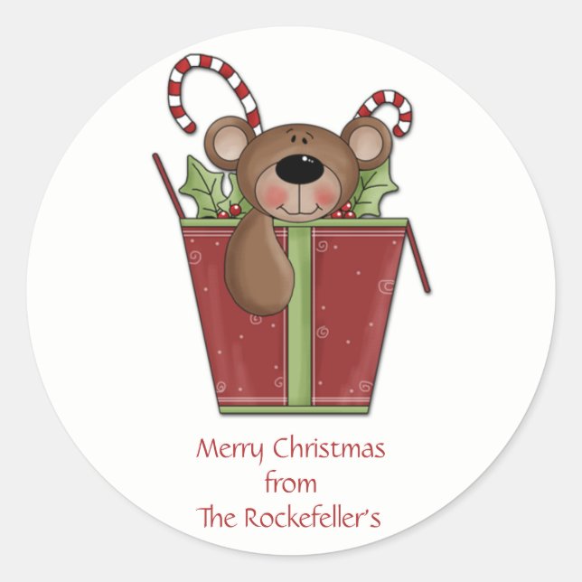 Teddy Bear Personalisierte Weihnachtskleber Runder Aufkleber (Vorderseite)